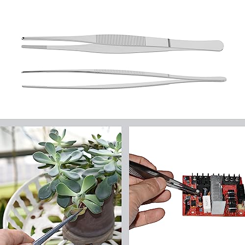 2 PCS 7.1" Stainless Steel Tweezers, Straight Blunt, 3/64" Thick | Round Serrated Tip, Multipurpose Daily Garden Home Lab Craft Repairing Tool - size: 7.1"L(3/64"T)
