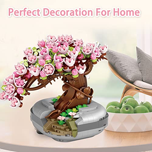 Cherry Blossom Tree Building Toys for Adults, Bonsai Botanical Collection Toy Building Sets, Plants and Flowers DIY Home Decoration, Gifts for Valentines Day Women Kids (Not Compatible with Lego) - style: Sakura Bonsai (426PCS)
