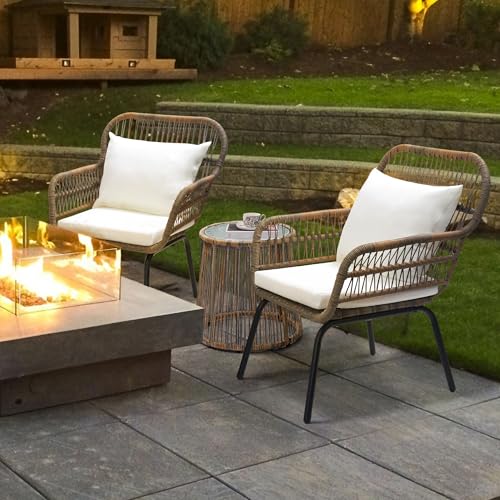 wildformers 3-Piece Rattan Bistro Set, Patio Conversation Set, Natural | All Weather Patio Conversation Set and Side Table, Ideal for Deck, Balcony, Poolside - color: New-natural