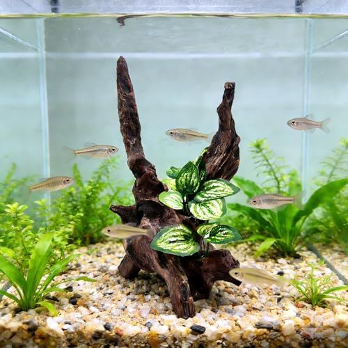 Resin Simulation Driftwood Aquarium Decor, Fish Tank Landscape Ornament Hideout for Betta Goldfish Amphibians Reptiles Rest Play Accessories