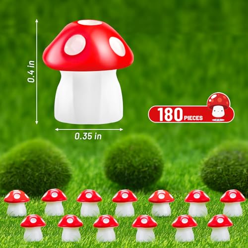 180 pcs Miniature Mushroom Figurines - color: Red, size: 180 M