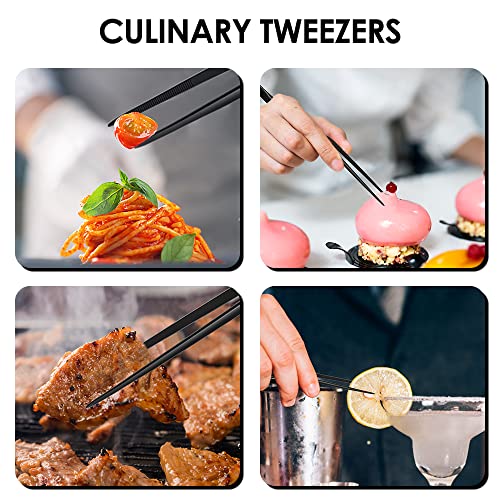 Gutsdoor 8 Inch Plating Tweezers Stainless Steel Precision Culinary Tweezer Black Kitchen Offset Tweezers Tongs - size: 8 Inch Offset