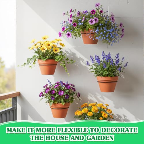 Flower Pot Holder Wall Planter Ring Hanger Metal Wall Plant Hanging Pot Holder Mounted Hanging Bracket for Indoor Outdoor Home Garden Plant Flower Display, Black(6 Pcs,8 Inch) - size: 8 Inch