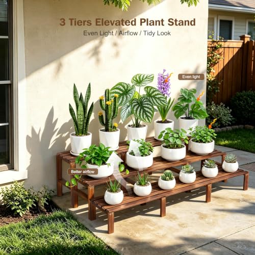 3 Tiered Wooden Plant Stand Shelf Indoor Outdoor,Long Slim Plant Bench - size: 43.7“ Long