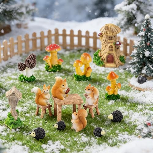 28pcs Fairy Garden Accessories, Miniature Garden Ornaments Landscape Decorations Mini Fairy Figures Animal Plant for DIY Terrarium Potted Plants Dollhouse Desk Decor