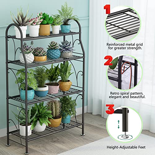 SORCEDAS Plant Stand Outdoor Indoor 4 Tier Metal Corner Flower Shelf - size: 4 Tier-Dark Grey