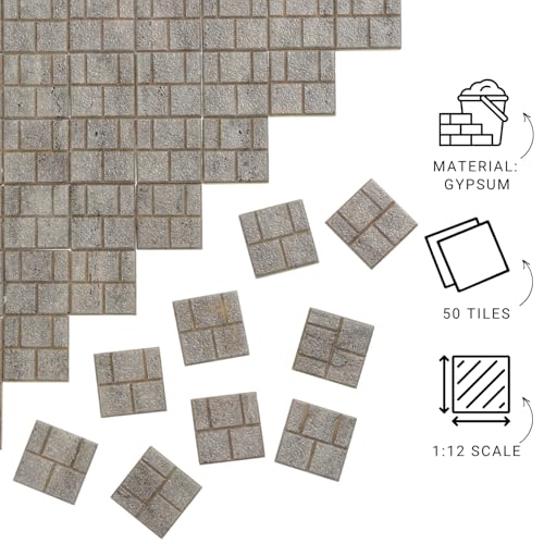 Dollhouse Miniature Paving Stones, Tiles for Modeling, Fairy Garden, and Tabletop Terrain, Set of 50 pcs, REDUCIO! - color: Rectangular Cobble