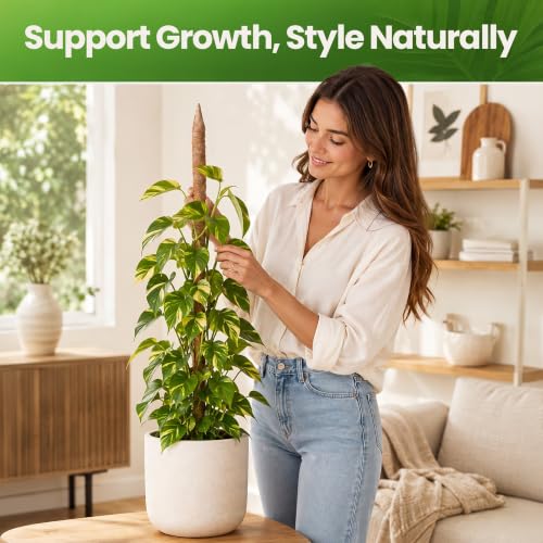 K-Brands 2pcs 28" Moss Pole Monstera Plant Support - Plant Stakes Indoor | Bendable Moss Poles for Climbing Plants, Coco Coir Pole Sticks, Monstera Trellis - size: 2-Pack (28 in)