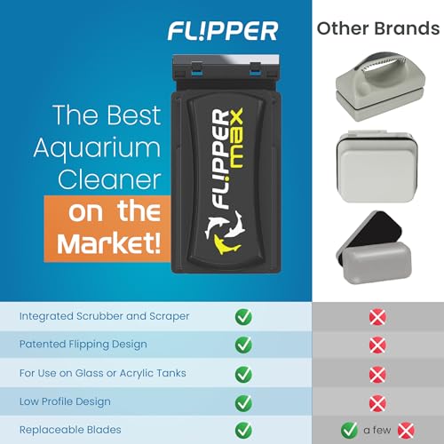 FLIPPER Max Magnetic Aquarium Glass Cleaner – 2-in-1 Scrubber and Scraper, Hands-Free Fish Tank Cleaner for Algae Removal, Safe for Glass and Acrylic Tanks up to 3/4" (19mm), Freshwater & Saltwater - size: Max