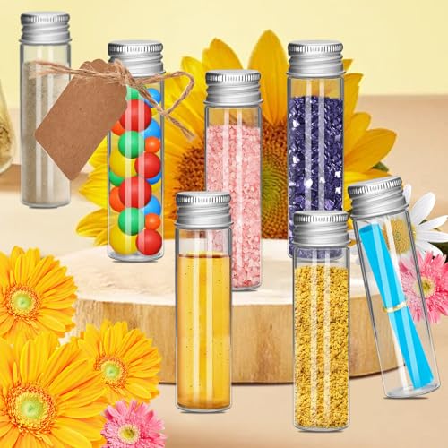 24Pcs 0.84"X3.18"Small Glass Mini Jars with Metal Lids Message Bottle Terrarium Jar Tiny Wishing Bottles miniature Sand Art Bottles Sample for DIY Crafts (24, 20ML) - size: 20ML
