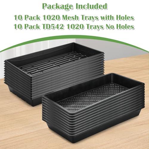 RooTrimmer 10 Pack 1020 Trays and 10 Pack 1020 Mesh Bootom Trays, 20'' x 10'', Heavy Duty Propagation Flats for Microgreens, Seed Starting, Soil Blocks, Hydroponics & Wheatgrass (10 Sets) - size: 21L x 11 W x 2.5 H