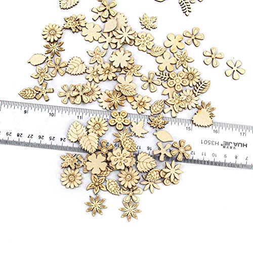AUEAR, 300 Pack Mixed Wooden Flower Leaf Pattern Handmade Wodden Crafts Home Wedding School DIY Craft Dercoration - color: Style a