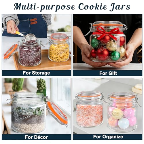 Half Gallon Mason Jar with Hinged Lid, 64 Oz Glass Jar, 2 Pack - color: 64oz-Round-2 Pack-Hinged Lid