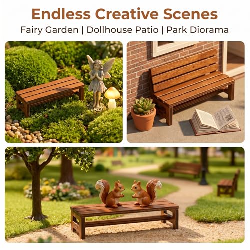 DECHOUS 2Pcs Miniature Wooden Benches for Dollhouse Decoration | Mini Park Bench Furniture for Fairy Garden, Museum Models, Diorama, Miniature Landscape Accessories