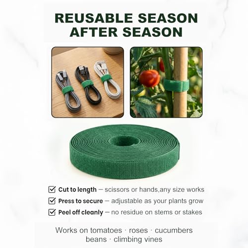 Plant Tape – Reusable Hook and Loop Plant Ties for Climbing Plants, Adjustable Garden Tape for Tomatoes, Vines & Indoor Plants | Nylon, 0.47 in Wide | 1 Roll, 49ft