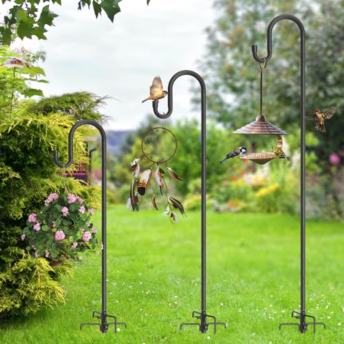 Bird Feeder Pole with Shepherds Hook - Heavy Duty Hummingbird Feeder Stand with 5 Prong,78" Adjustable Rustproof Garden Hooks Outdoor for Hanging Birdfeeder,Wind Chimes,Lanterns,Solar Lights,Black - size: 78''