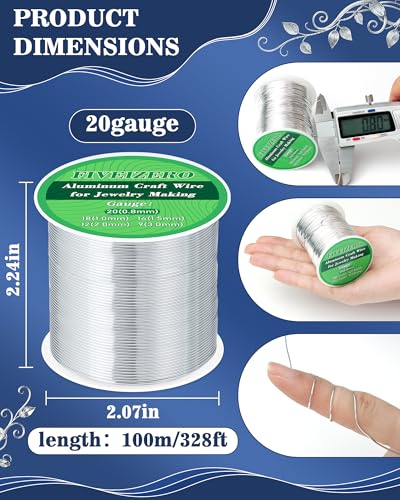 FIVEIZERO 20 Gauge Wire Aluminum Craft Wire,328ft Sliver Jewelry Wire | Bendable Metal Wire;0.8mm Wire for Jewelry Making,Wire Wrapping,Floral Sculptures,Clay & Christmas Ornaments Crafting - size: 20 Gauge