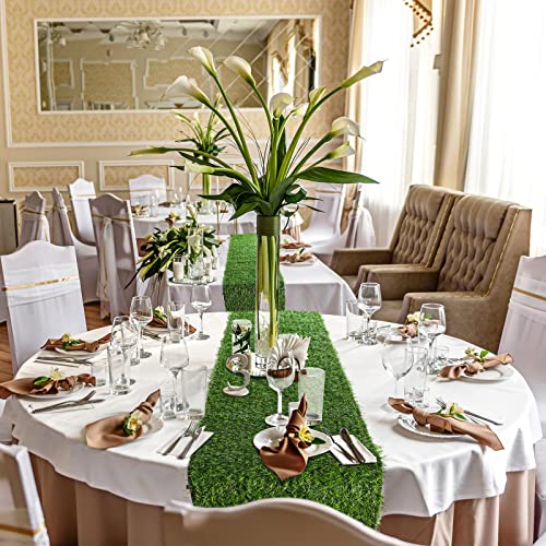 2 Pcs 12 x 108 Inch Grass Table Runner Artificial Turf Table Runner Synthetic Grass Tabletop Decor Green Rug Placemats Liner for Parties Wedding Banquet Faux Moss Decor - size: 12 x 108 Inch