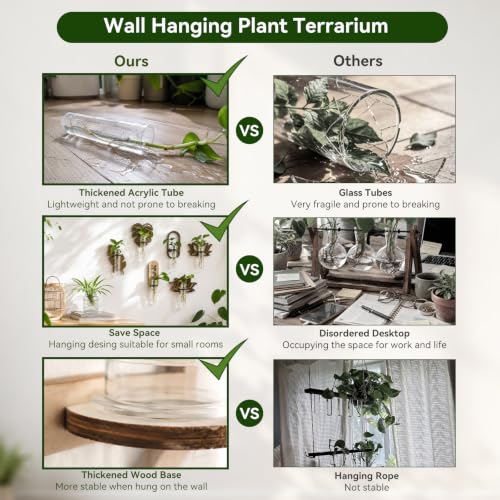 Artilady Plant Propagation Station, Hexagon Wood Hanging Terrarium Tube - color: Wood Hexagon