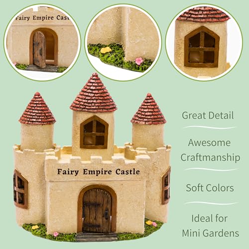 PRETMANNS Fairy Garden Castle House for Outside - Large, Door Opens | Hand-painted resin castle; door opens; water-resistant; large, stands 9 inches; sturdy outdoor and indoor decor