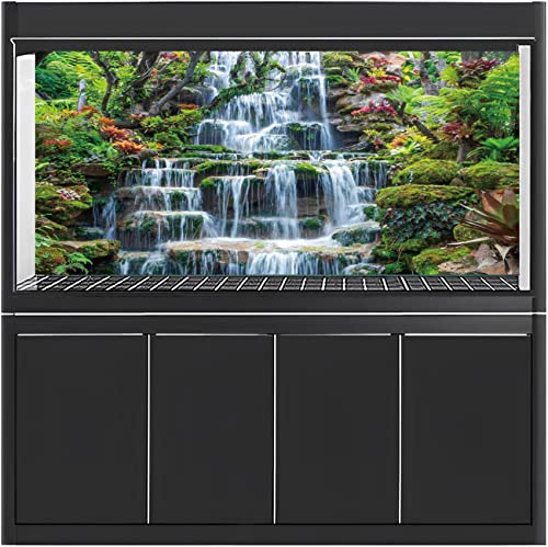 72x24 inches Waterfall Aquarium Backdrop Plants Reptile Habitat Background | AWERT Forest Park Green Tropical Plants Fish Tank Background Vinyl - size: 72x24in/180x60cm