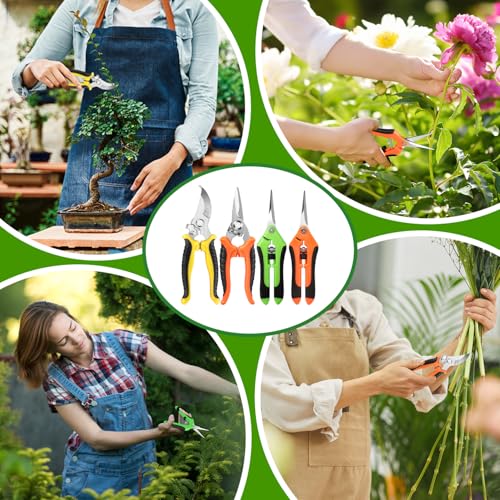 EWPJDK 4 Pack Garden Pruning Shears Scissors Clippers Stainless Steel | Gardening Shears, Gardening Shears, Pruning Snips for Gardening Tools, Securely Lock, Non-Slip, Ergonomically Designed - color: 4pcs Yellow Orange Green