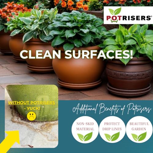 POTRISERS 6 Pack Large 2" Wide x 3/4" Tall | Invisible Pot Feet & Plant Risers | Drainage & Airflow for Planters, Pots, Garden Decor | Patios, Decks, Gardens