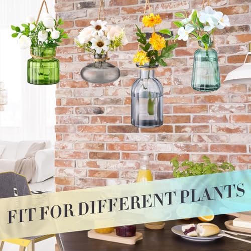 Wonderjune 4 Pcs Stained Glass Hanging Vases Hanging Glass Planters Small Plant Terrarium Pot Containers with Rope for Garden Home Indoor Outdoor Decor, 4 Styles (Artsy) - style: Artsy