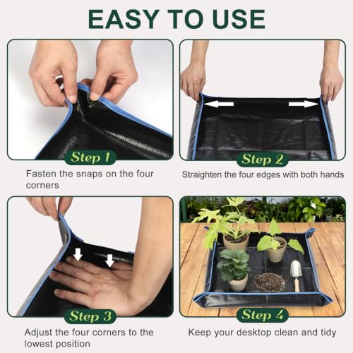 Large Waterproof Repotting Mat Super Thick for Potting Soil Mix 39.5"x39.5" - color: Black and Cerulean Blue, size: 39.5" x 39.5"