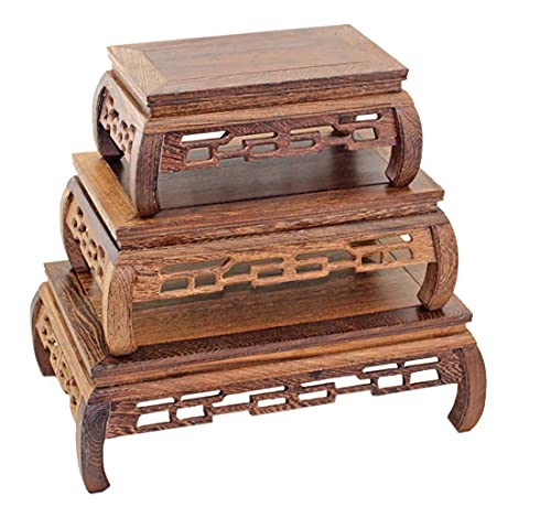 GOLDY&WENDY Wooden Oriental Style Rectangular Base Rosewood Display Stand | Carving Display Stand Furniture Decoration, Vase Lamp Teapot, Solid Wood Carving, Art Antique Furniture Decoration - size: 8.07X4.52X3.74 in