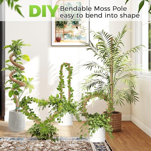 Moss Pole Monstera Plant Support 2 Pack 63 Inch Bendable Monstera Support | Moss Poles for Climbing Plant Extra Large Handmade Aluminum Plant Stakes Indoor Grow Upwards - size: 63 in (2 Pack)