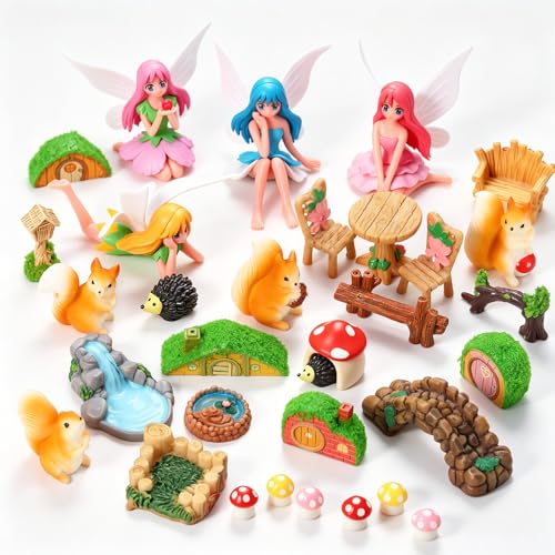 32 Pcs Fairy Garden Accessories, Mini Animal Plant Furniture