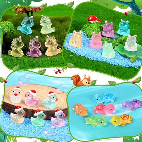 EKisemio 150Pcs Glow in The Dark Mini Resin Animals, Tiny Animal Figures