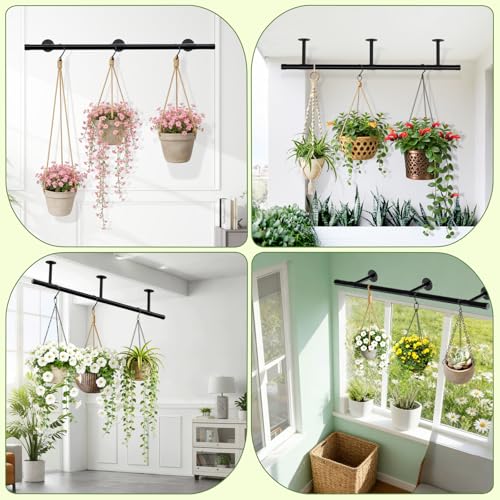SUTINE Plant Hanging Rod, 62 Inch Plant Hanger Indoor for Window Ceiling, Heavy Duty Hanging Planters for Indoor Plants, Black Wall Plants Holder, Window Plants Shelves Pot/Chain/Plant Not Included - size: Length 62 in.