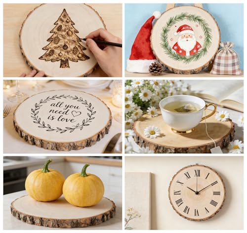 ilauke 4Pcs Large Wood Slices for Centerpieces, 8-9Inch Willow Wood Round - size: 8-9inch - 4pcs