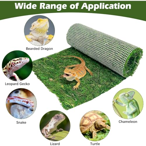 Reptile Carpet Cuttable Terrarium Mat Artificial Moss Reptile Liner Green Substrate Flooring Bearded Dragon Tank Accessories for Leopard Gecko Lizard Snake Tortoise (11.81" x 70.87") - size: 12" x 71"