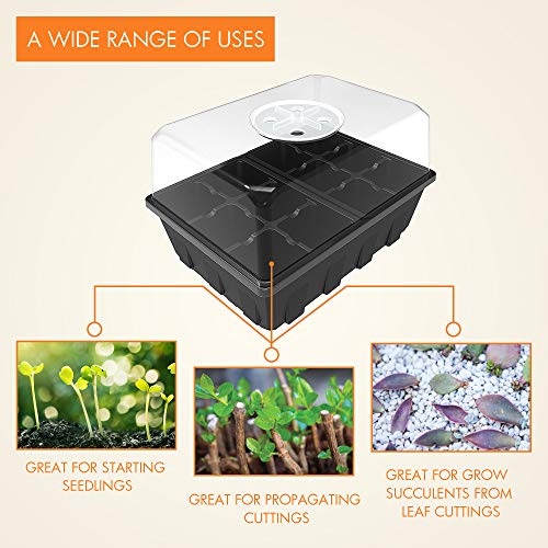 Gardzen 10 Pack Seed Starting Tray, Plant Germination Trays, Seed Starter Kit with Adjustable Humidity Vented Dome, Plant Growing Kit 6.6" x 4.5", Total 120-Cell, Black - color: Black Trays
