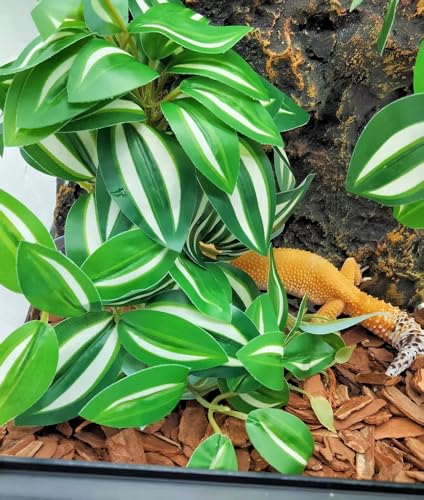 Fake Reptile Plants for Terrarium,Hanging Plant with Suction Cup - color: Zebrina Green