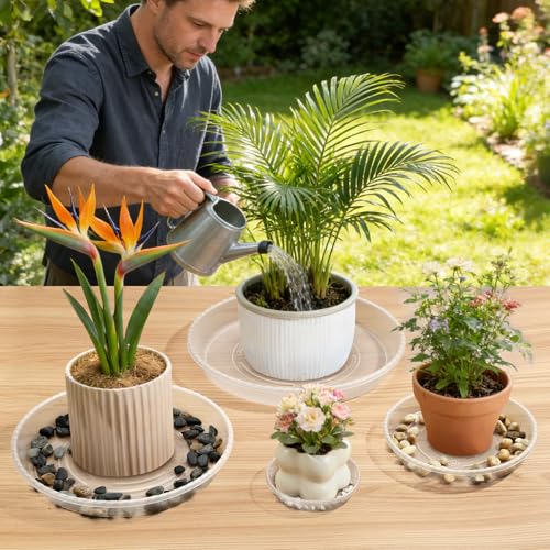 5 Pack 9 Inch Clear Plant Saucers, 5 7 9 11 13 15 Inch Plastic Plant Trays for Flower Pots Plant Drip Water Catcher Tray Indoors Outdoor (9 Inch) - size: 9 Inch