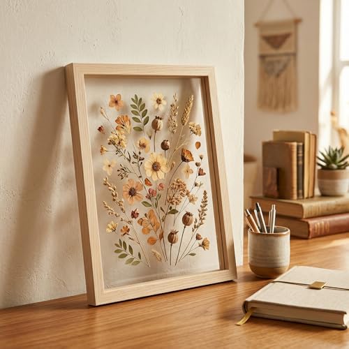 12 Pcs Pressed Flower Frames Bulk Floating Picture Frame, 8x6'' | Double Clear Display, Wooden Acrylic Herbarium Display Frame for Wall or Tabletop, DIY Flower Preservation Decor for Adult - size: 8x6''