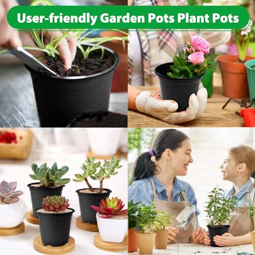 100 Pack Plant Nursery Pots 4 inch Plastic Plant Pots, Durable Reusable Seed Starting Pots for Succulents Plants Vegetables Fruits Seedlings Cuttings Transplanting with 100 Plant Labels (Black) - color: Black(100 Labels+100 Pots)