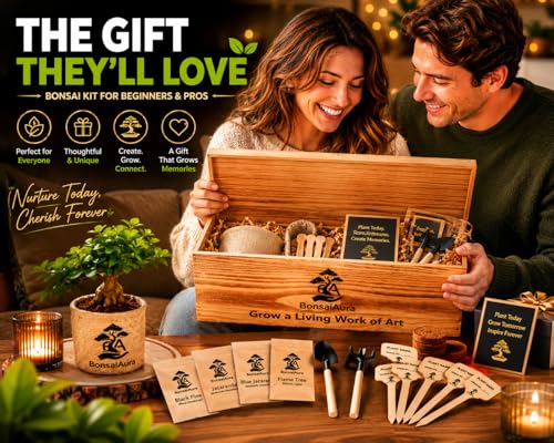 Bonsai Tree Starter Kit for Beginners - 5 Unique Japanese Bonzai Tree Seeds, Complete Indoor DIY Growing Kit, Perfect Gardening Gift for Adults, Men & Women