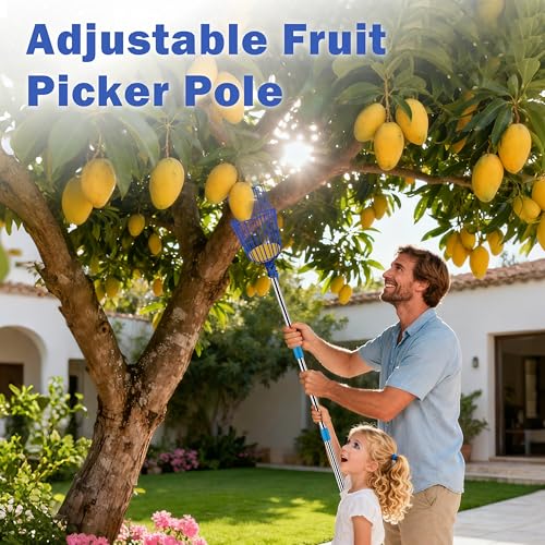 Fruit Picker Upgraded Round Claws Reduce Fruit Damage (65inch) | Fruit Picker Pole With Basket Adjustable Length For Cherry Lemon Pear Mango Trees and More Lightweight Durable - size: 65inch
