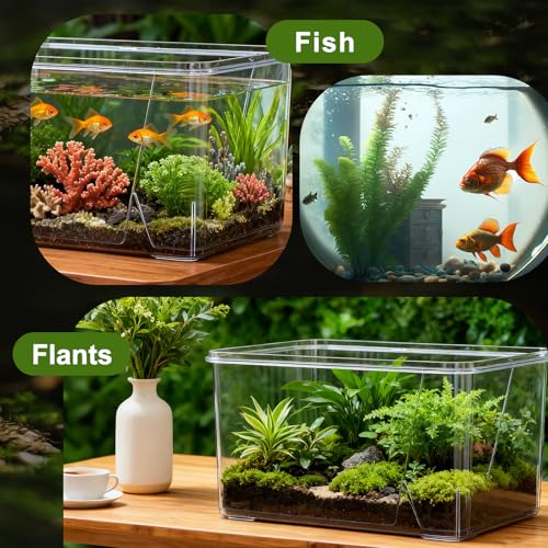 Geelin 1.5 Gallon Plastic Fish Tank Large Bowl Shatterproof with Crystal Clear Clarity for Terrarium, Flower Vase Centerpiece Gift for Fish Lovers (Square) - size: 1.5 Gallon, style: Square