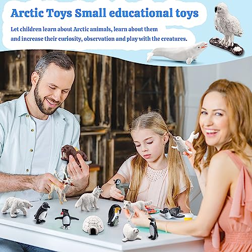 SCAHOW 26Pcs Arctic Animal Figures - Polar Animal Toys Figurines with Penguins Arctic Fox Wolf Polar Bear Reindeer - Miniature Toys Cake Topper Christmas Birthday Gift for Kids & Toddlers - style: 26PCS