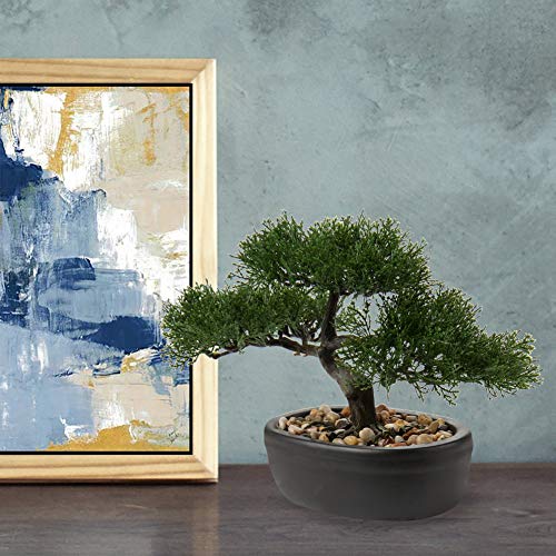 Artificial Bonsai Tree Juniper Faux Plants Indoor Small Fake Plants Decor with Ceramic Pots for Home Table Office Desk Bathroom Shelf Bedroom Living Room Farmhouse Decorations - style: Japanese