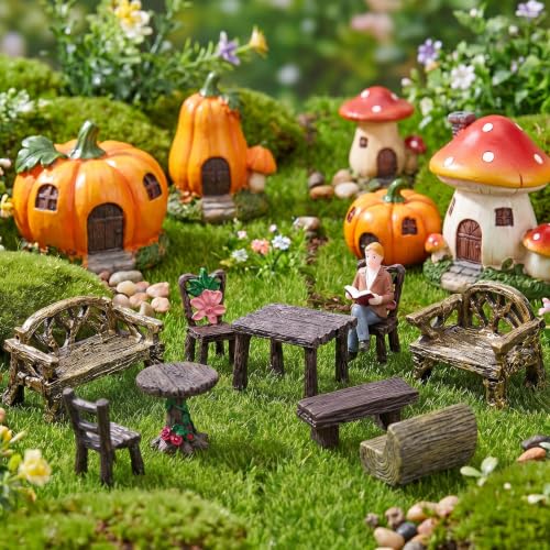 Fairy Garden Accessories, 10 Pcs Miniature Table and Chairs Set