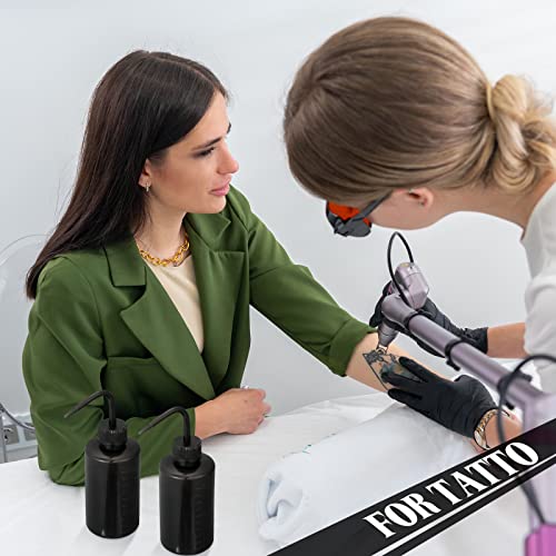 Nuogo 9 Pcs 250 ml Tattoo Wash Bottle Water Squirt Bottle Lab Squeeze Bottles Lash Water with Narrow Mouth Scale Labels Safety Rinse for Eyelash Extensions, Succulent Watering(Black) - color: Black