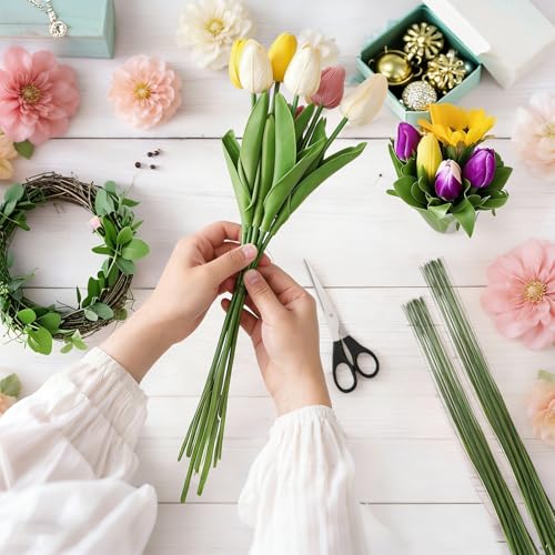 300PCS 26 Gauge 0.017 Inch Ultra Thin Floral Wire, Lightweight Flower Wire | 14.17 Inches Long Floral Wire Stems, Flexible Green Floral Wire Flower Stems for Mini DIY Artificial Flowers, Small Crafts - size: 26 Gauge
