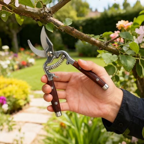 Garvee 2 Pack Garden Pruning Shears for Gardening, Wood Steel Handle Bypass Pruning Shears for Gardening, Curved Straight Garden Shears, Gardening Tools for Plants Flowers Light Branches